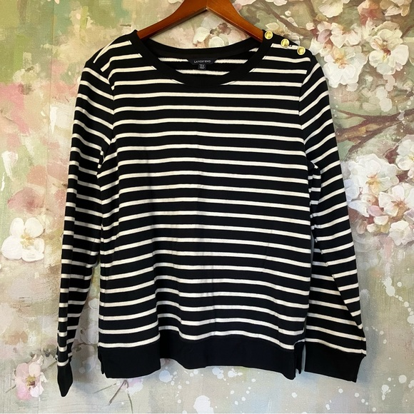 Lands' End Tops - •Lands End•Gold‎ Buttons/Striped Long Sleeve Sz M Petite
